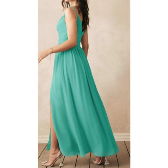 AW BRIDAL 10 L tiffany green Joie bridesmaid chiffon formal party maxi dress  B78
